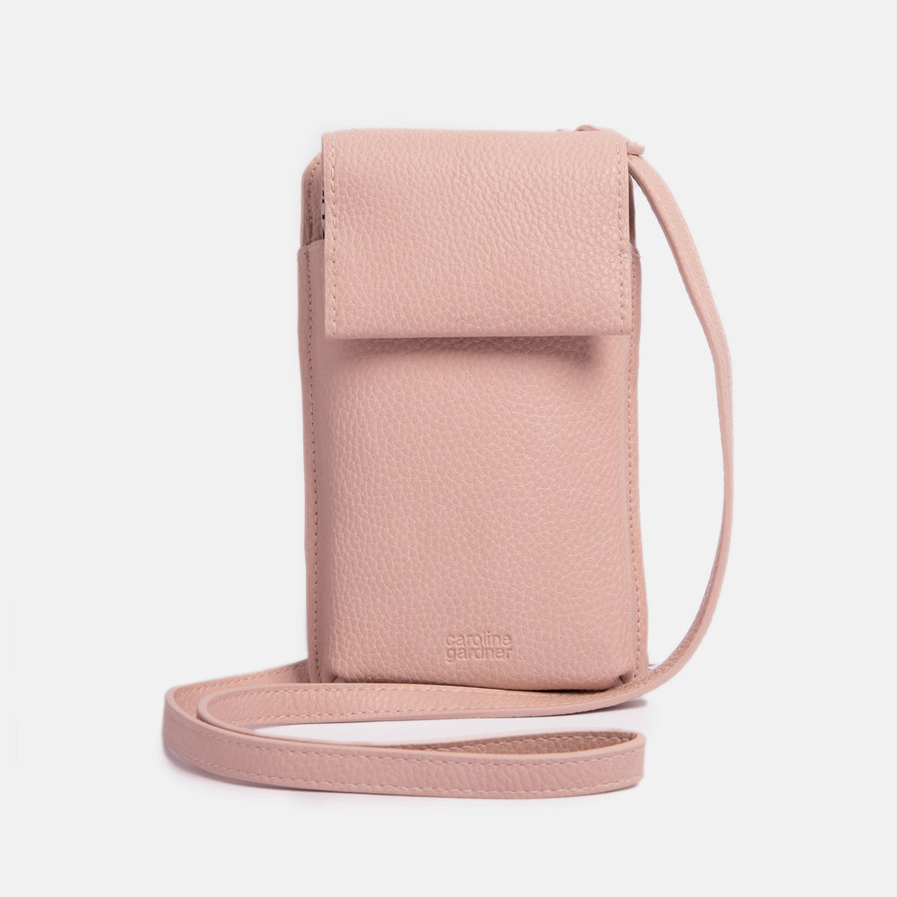 pink vegan leather PU phone pouch bag with card slots and magnetic closure