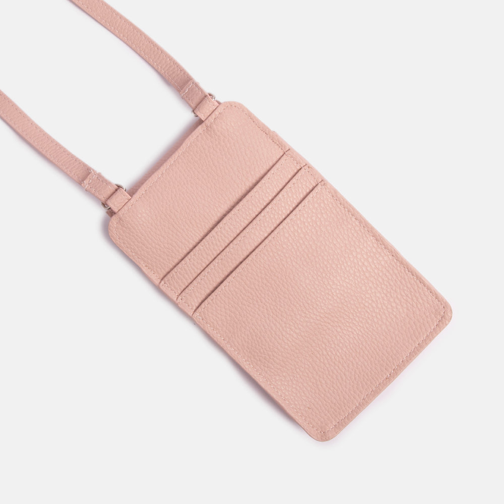 pink vegan leather PU phone pouch bag with card slots and magnetic closure