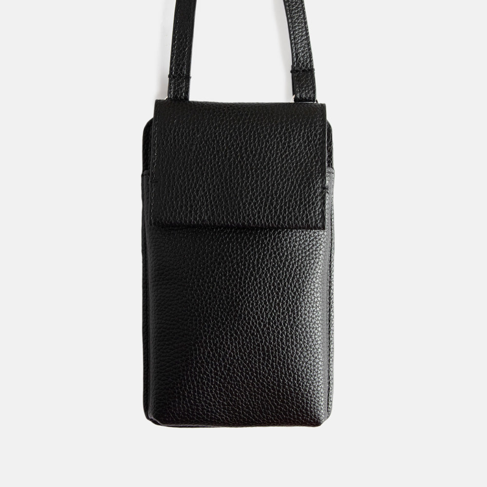 Black Vegan Leather Phone Bag