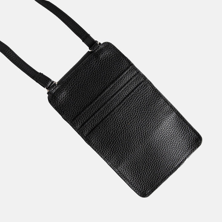 black vegan leather phone pouch bag with adjustable strap