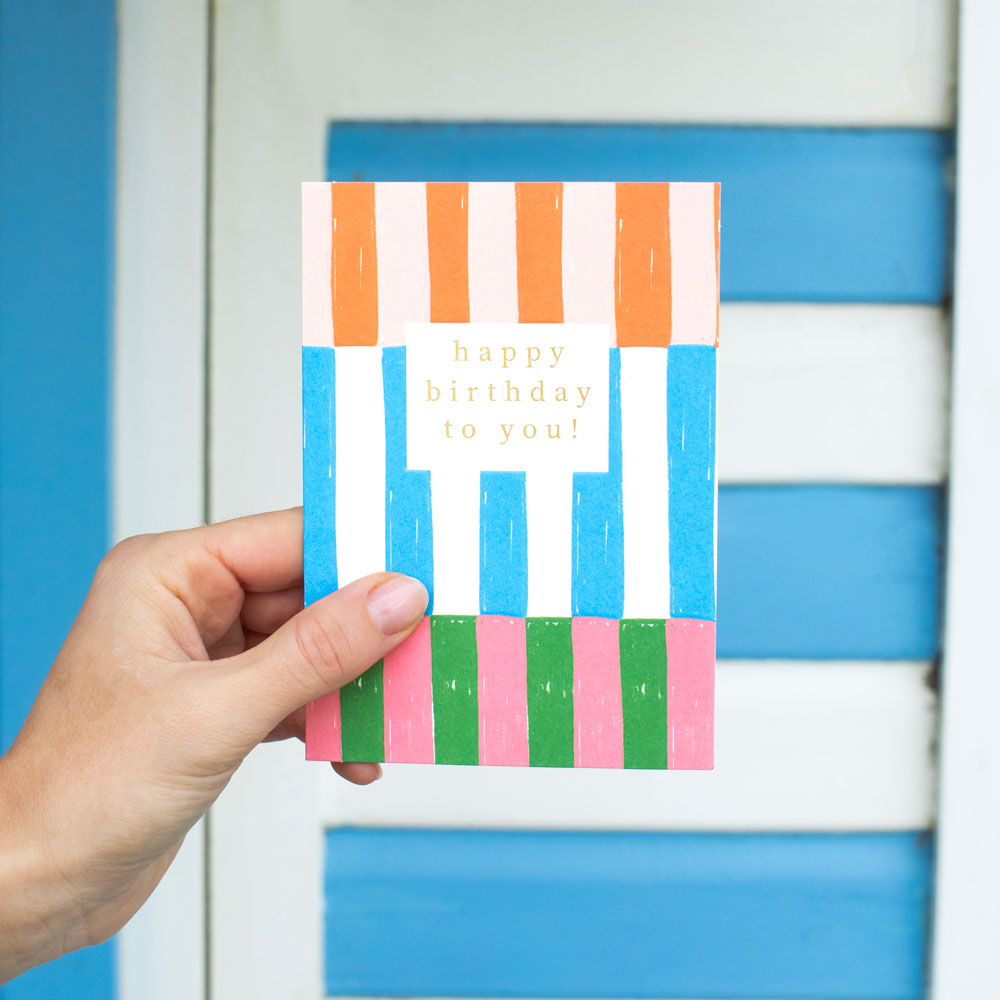 Multi Stripe Happy Birthday To You Card
