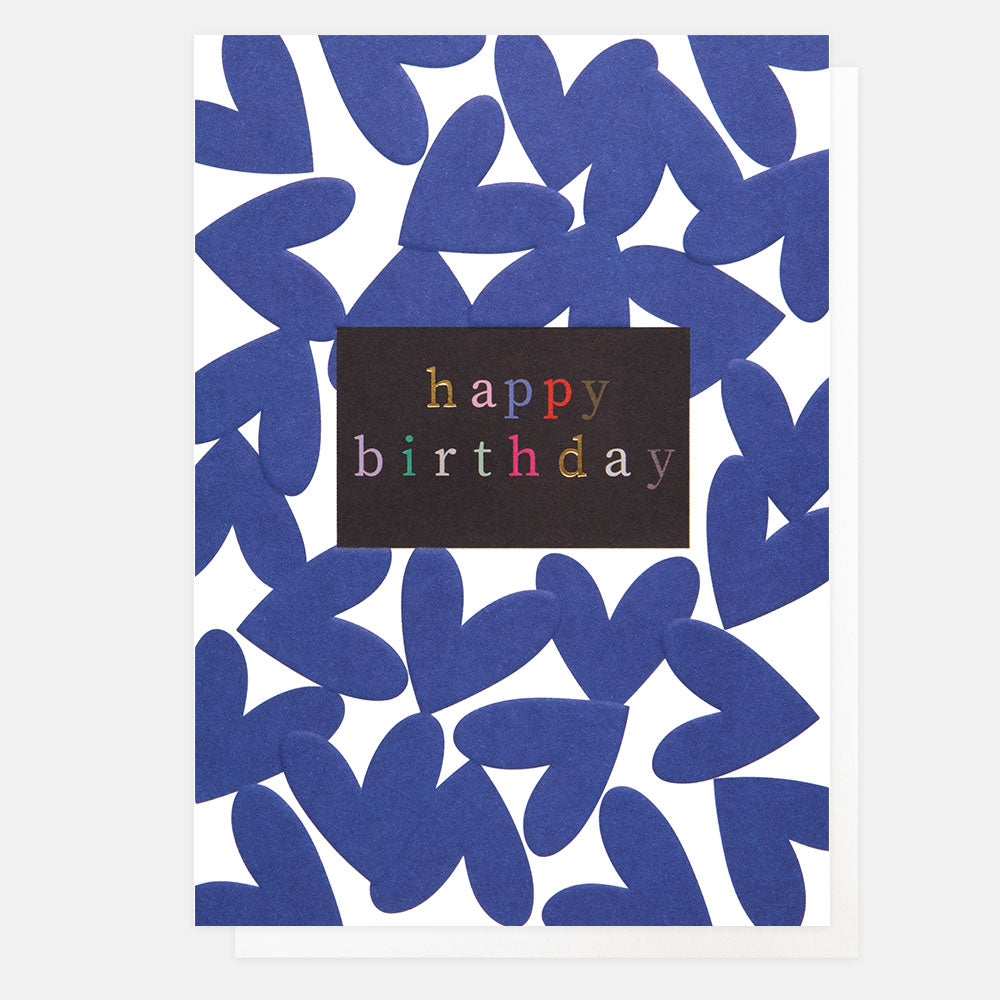Blue Overlapped Hearts Happy Birthday Card