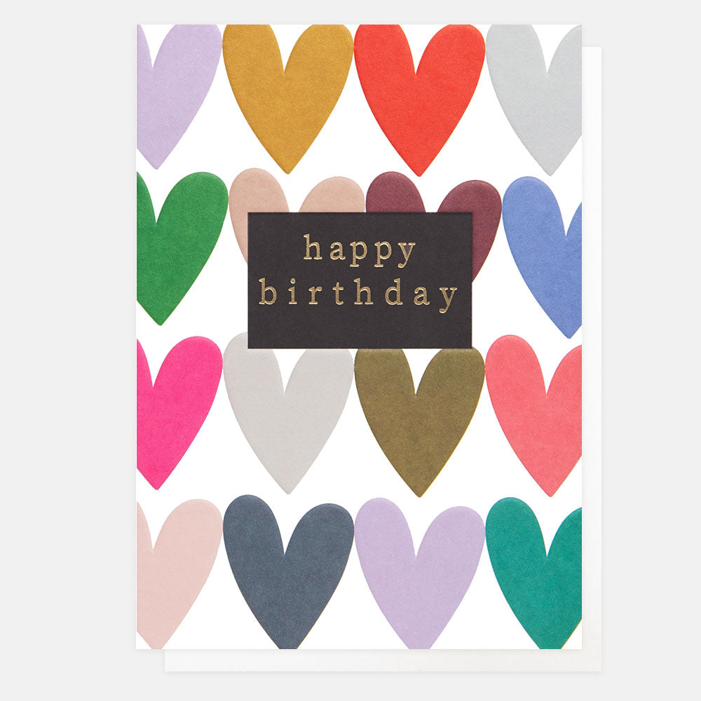 Multi Coloured Hearts Happy Birthday Card