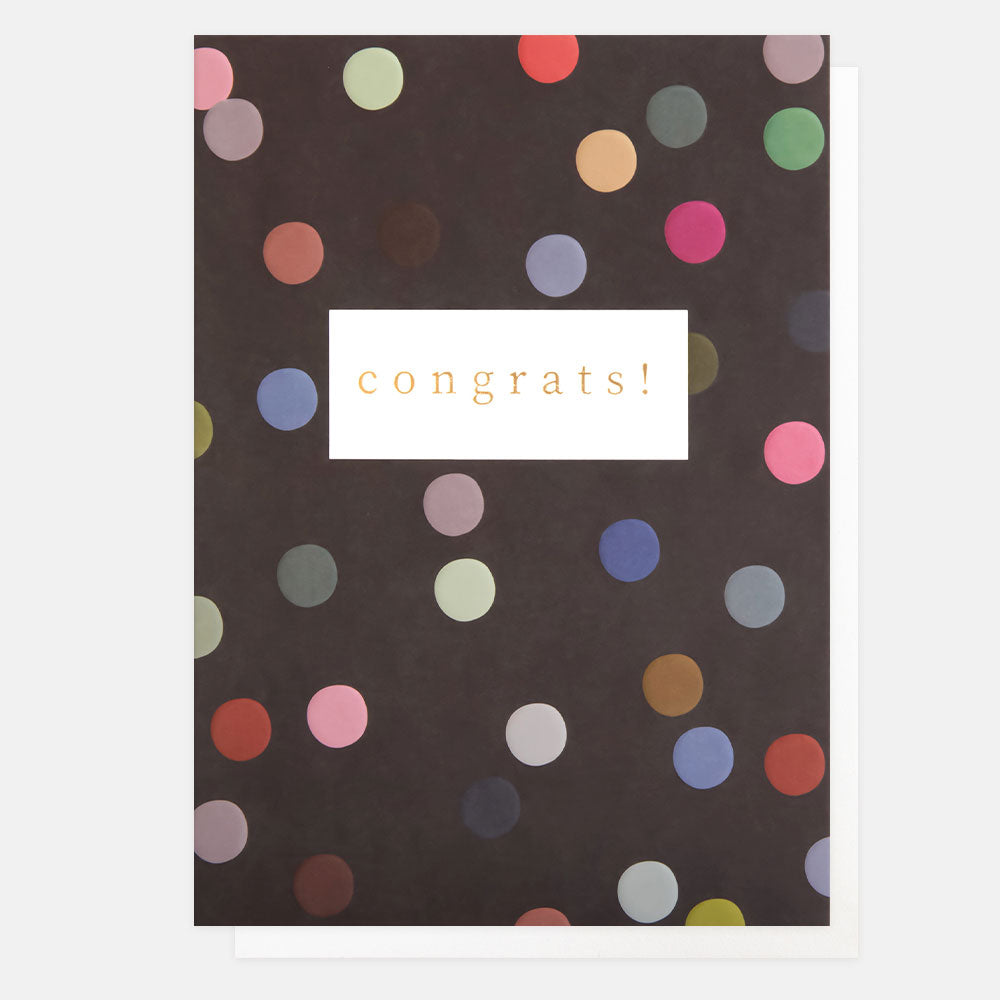 colourful spots on dark background 'congrats' congratulations card