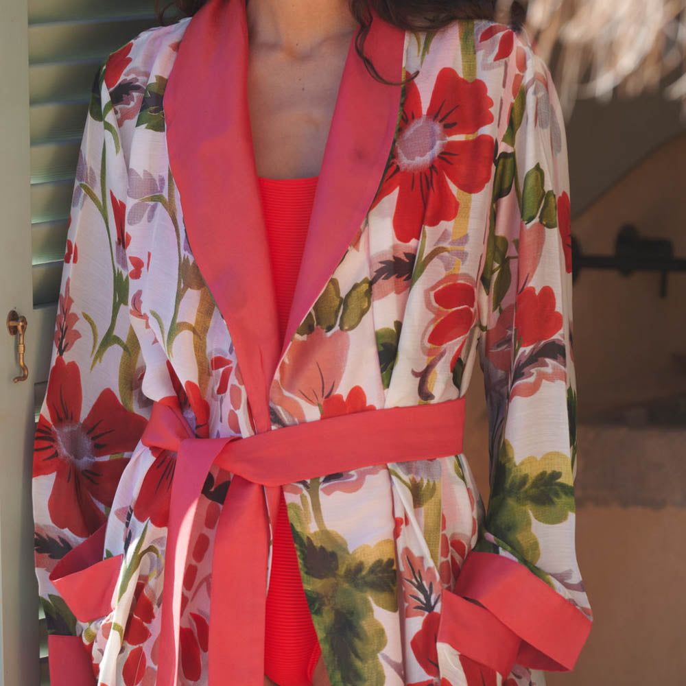 Red Poppies Lightweight Dressing Gown, made by one hundred stars