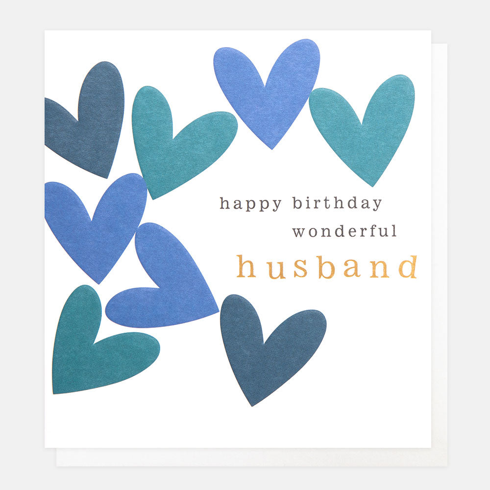 blue love hearts birthday card for a wonderful husband