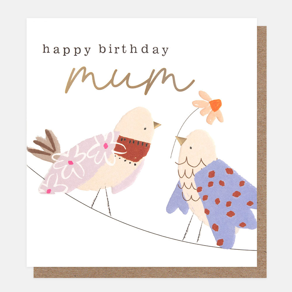 birds holding a flower happy birthday mum card