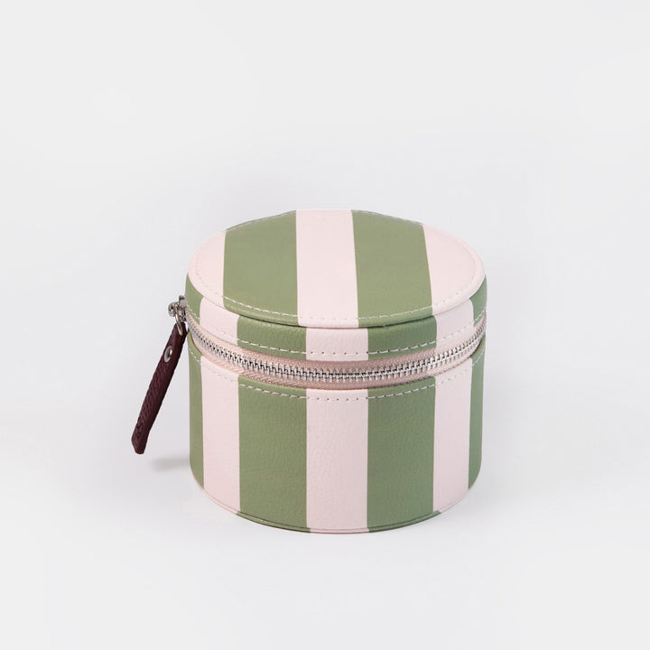 Pink & Green Stripe Round Jewellery Box