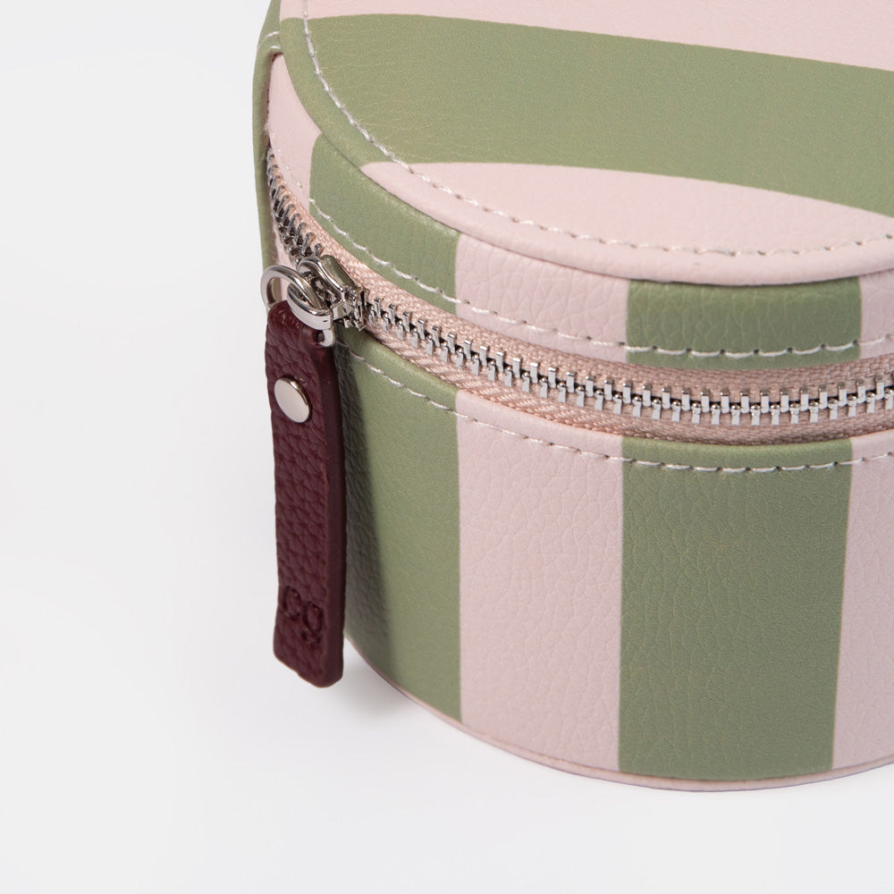 Pink & Green Stripe Round Jewellery Box