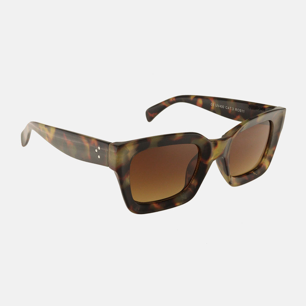tortoiseshell wide rectangular vintage look sunglasses with brown gradient uv protective lenses 