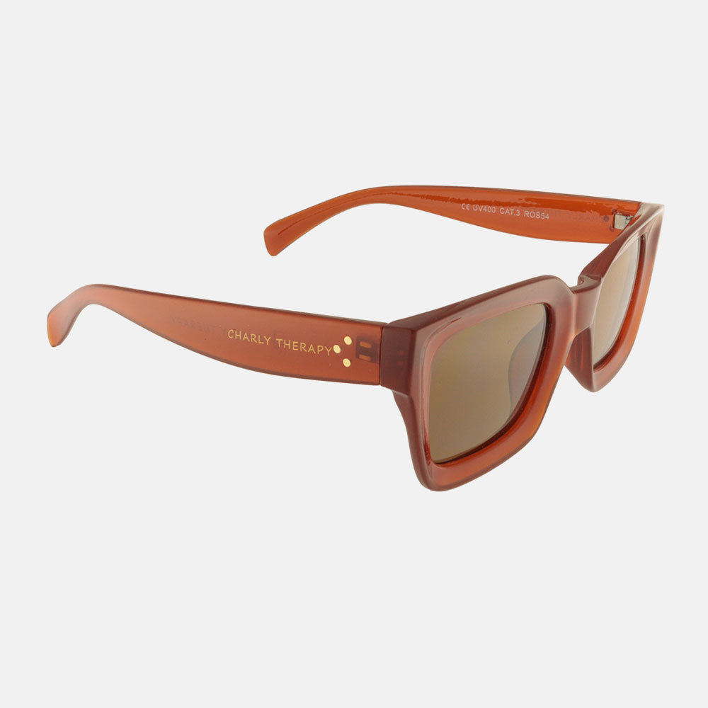 turmeric coloured wide rectangular vintage look sunglasses with brown uv protective lenses 