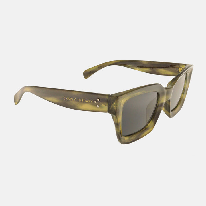 green havana wide rectangular vintage look sunglasses with grey uv protective lenses