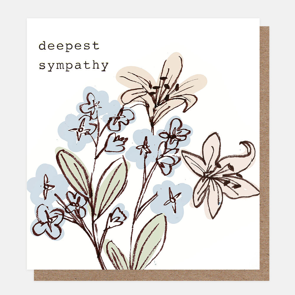 Greeting card with floral design and 'deepest sympathy' text on a white background