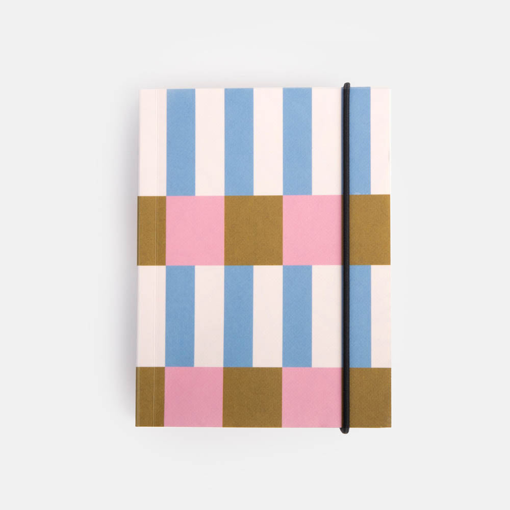 blue, pink & khaki block stripe small chunky soft cover notebook