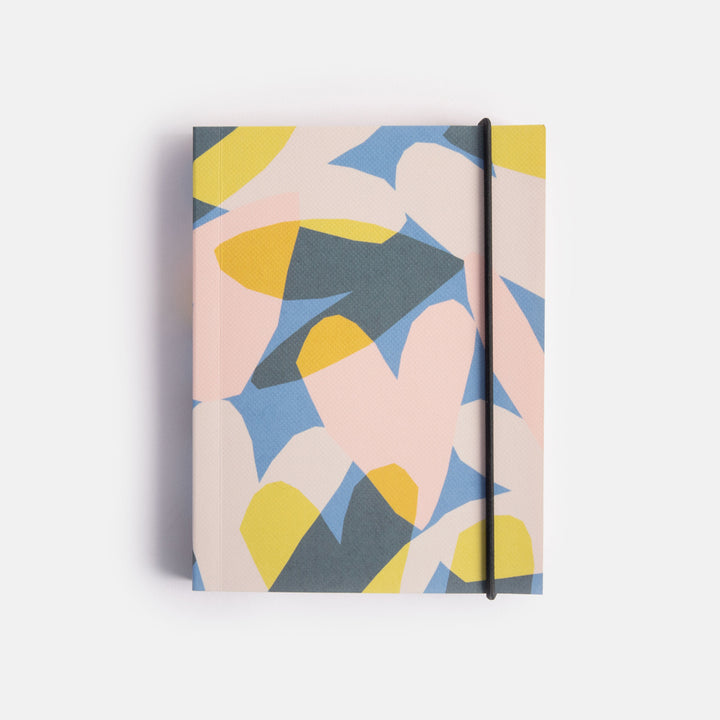 soft cover small chunky lined notebook with colourful confetti hearts design