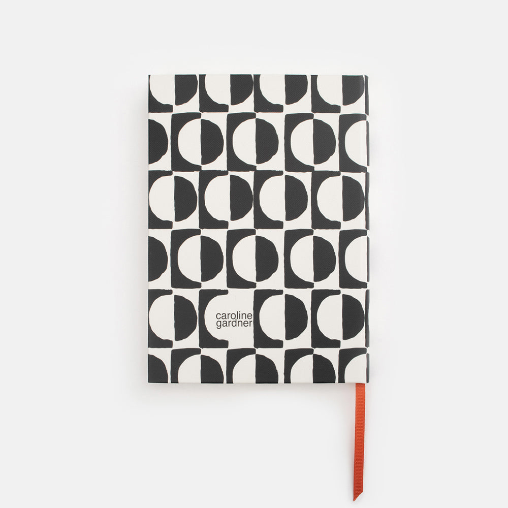 Black and white monochrome geometric slim hardback notebook