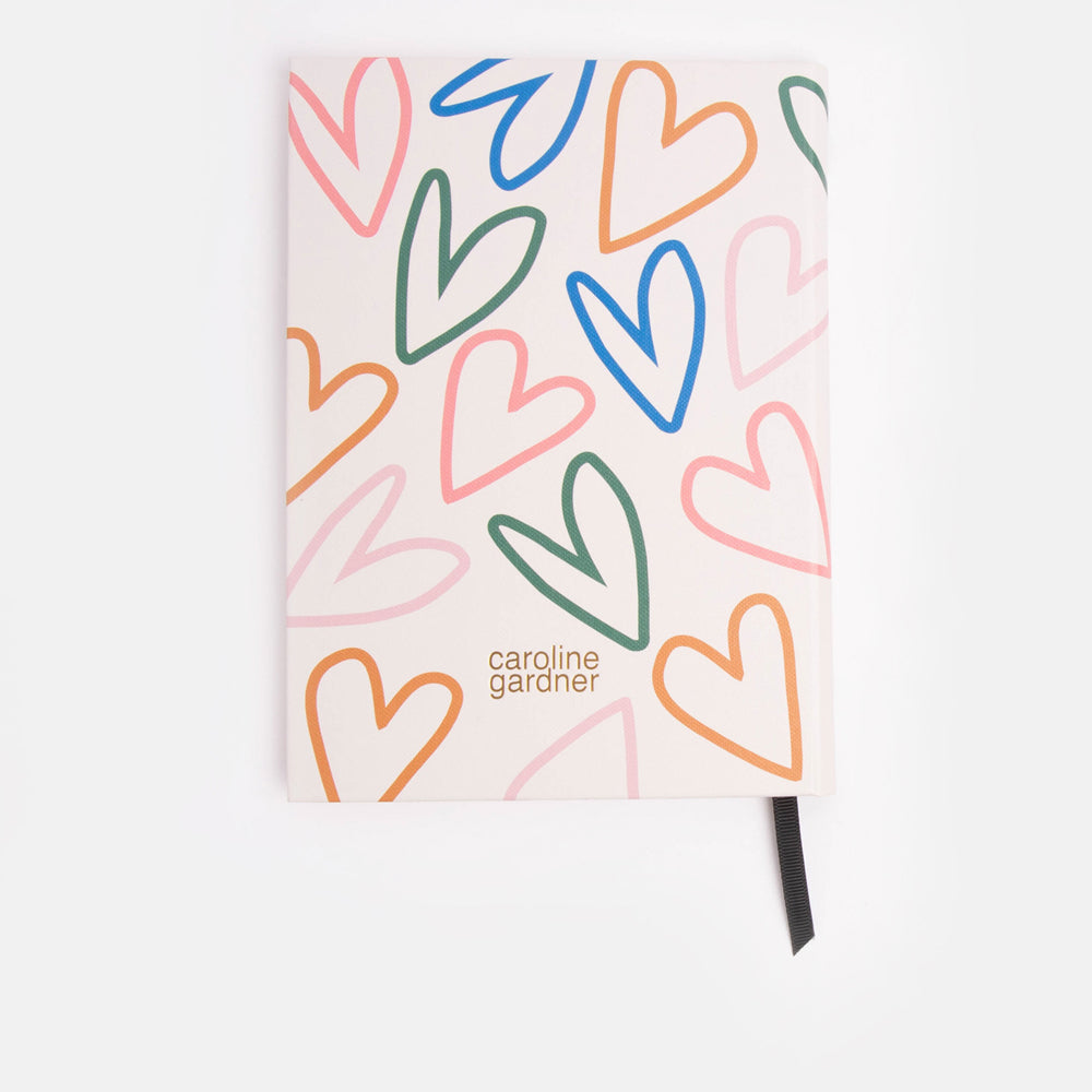 Multi coloured hearts print slim hardback notebook