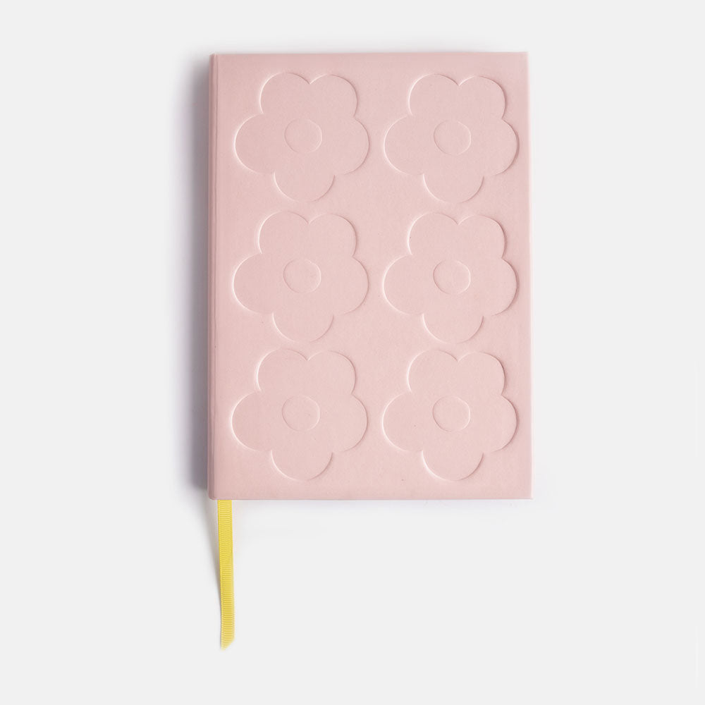 slim casebound hardcover notebook with pink debossed flower cover design