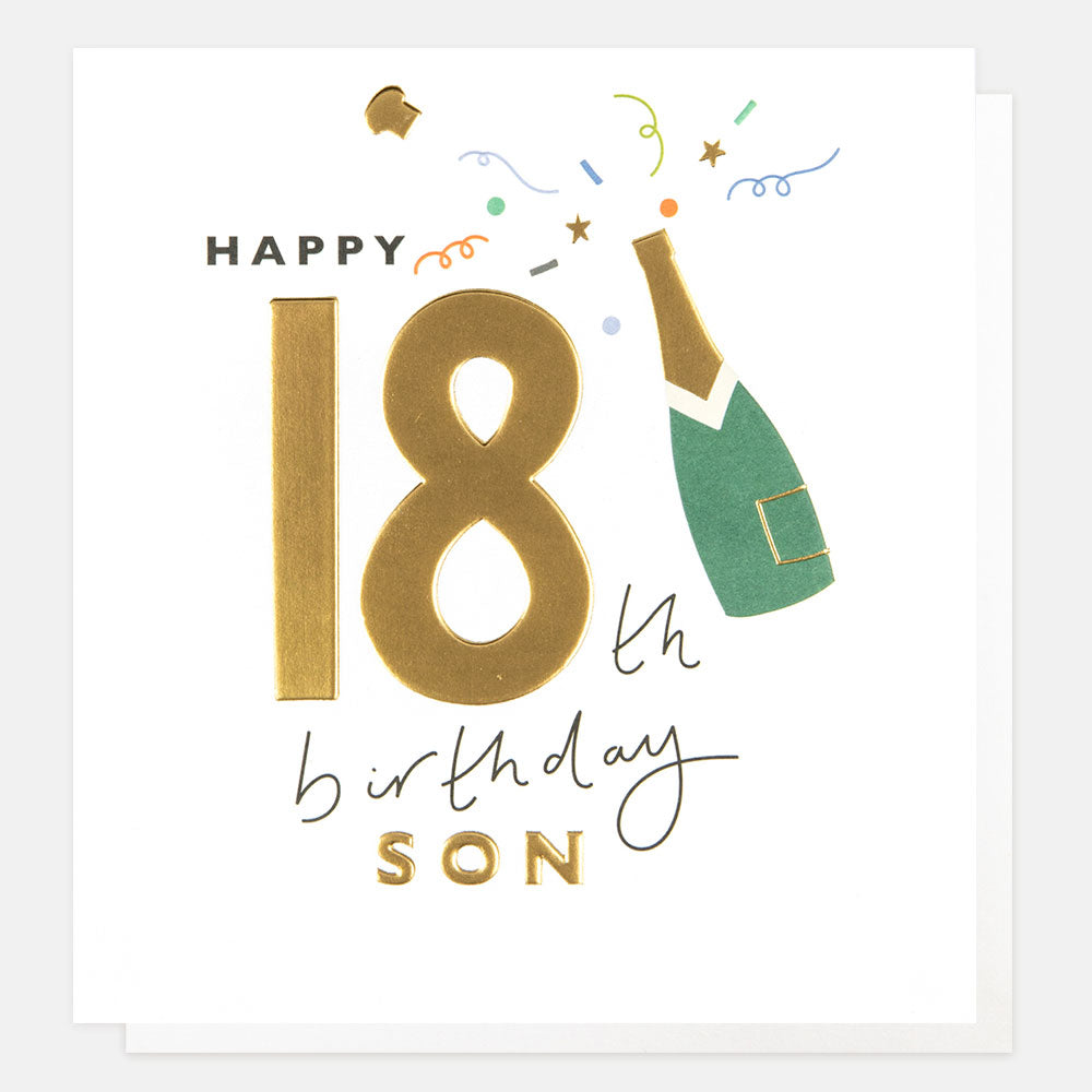 gold foil champagne bottle popping happy 18th birthday son card