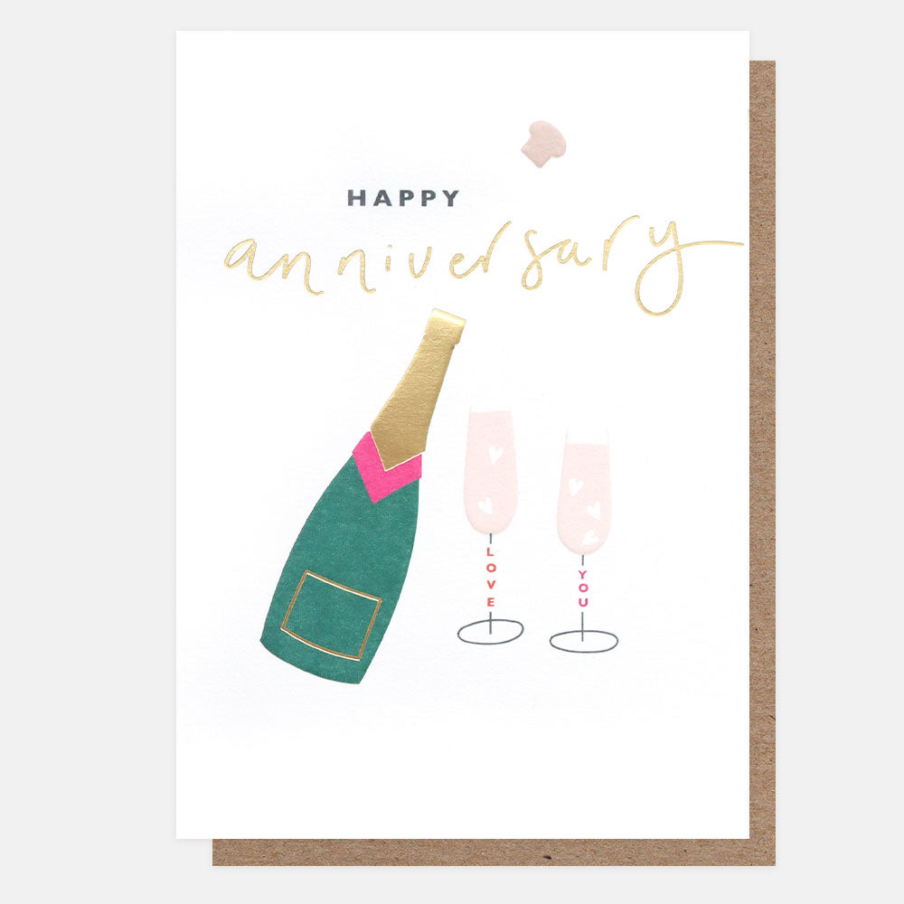 Bottle And Glasses Anniversary Card