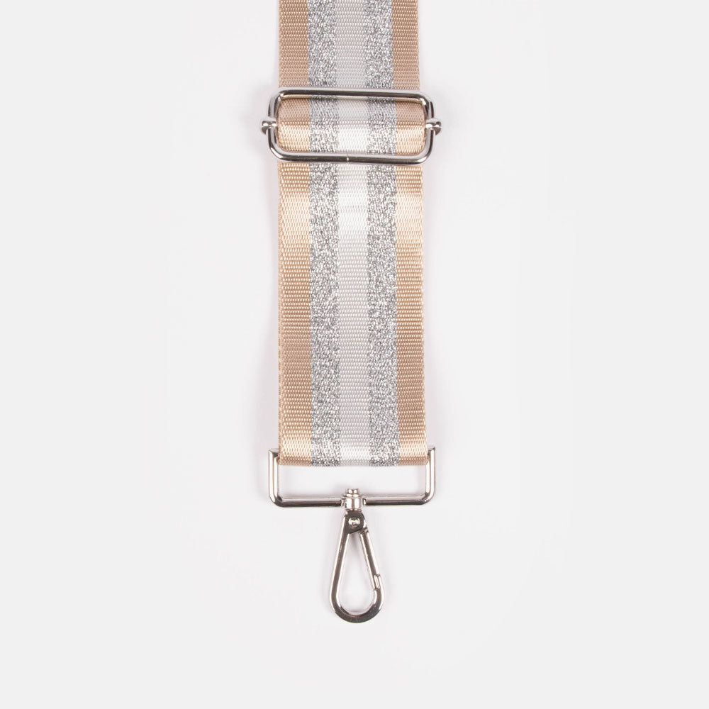 Taupe & Silver Stripe Webbing Handbag Strap