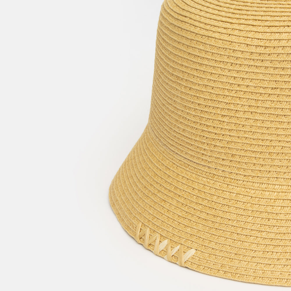 natural paper straw bucket hat side stitch detail