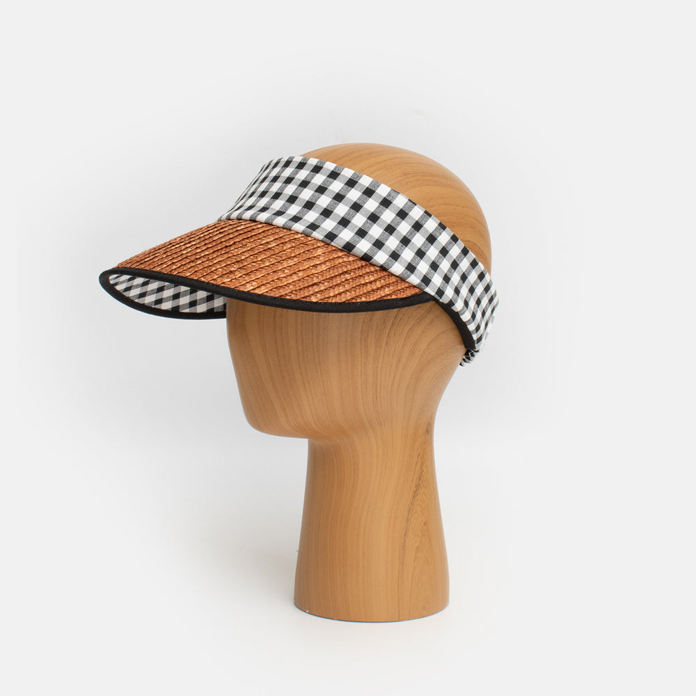 Gingham band straw visor, made in Italy