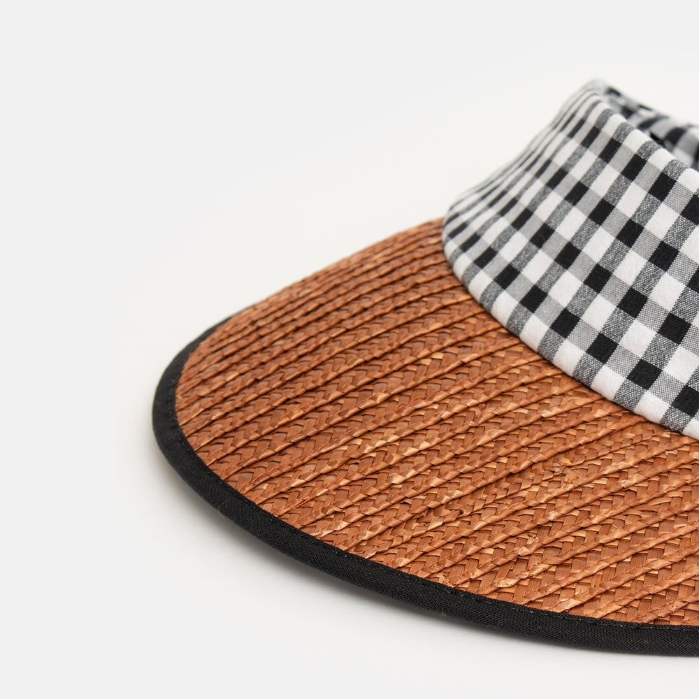 gingham band straw visor, made in Italy