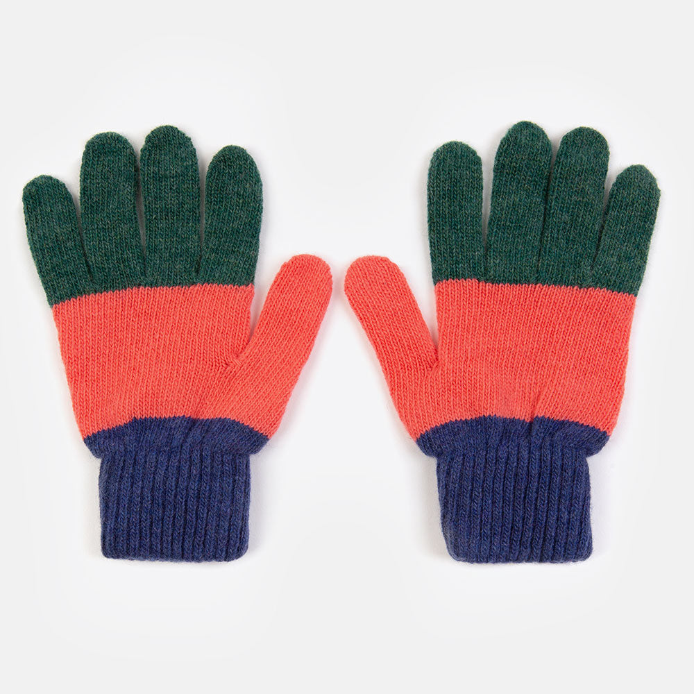 orange/green/blue colourblock wool mix gloves