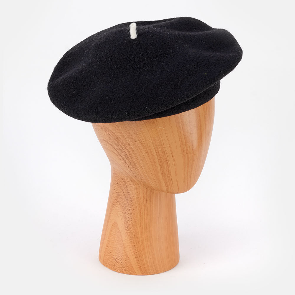 Black pure merino wool classic beret