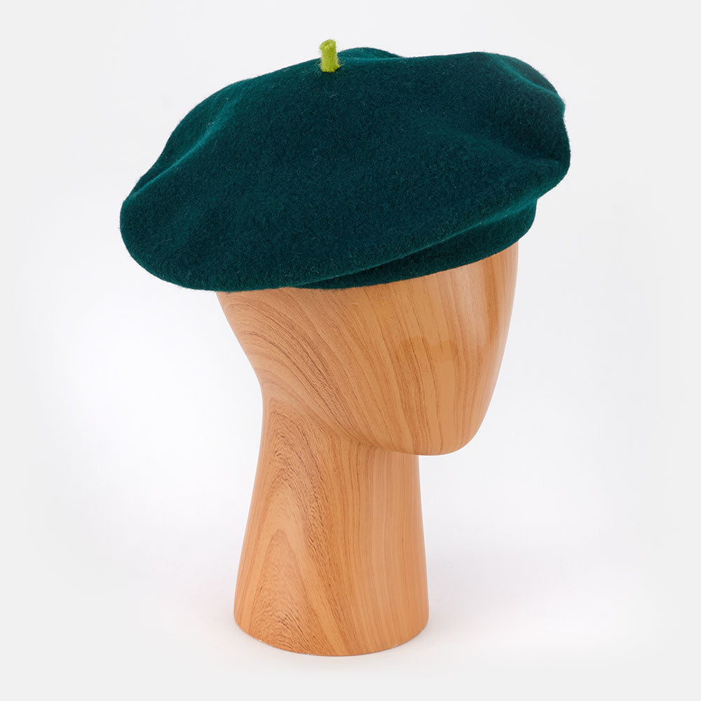 Emerald green pure merino wool classic beret