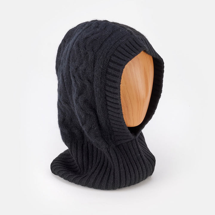 black pure cashmere wool balaclava hood