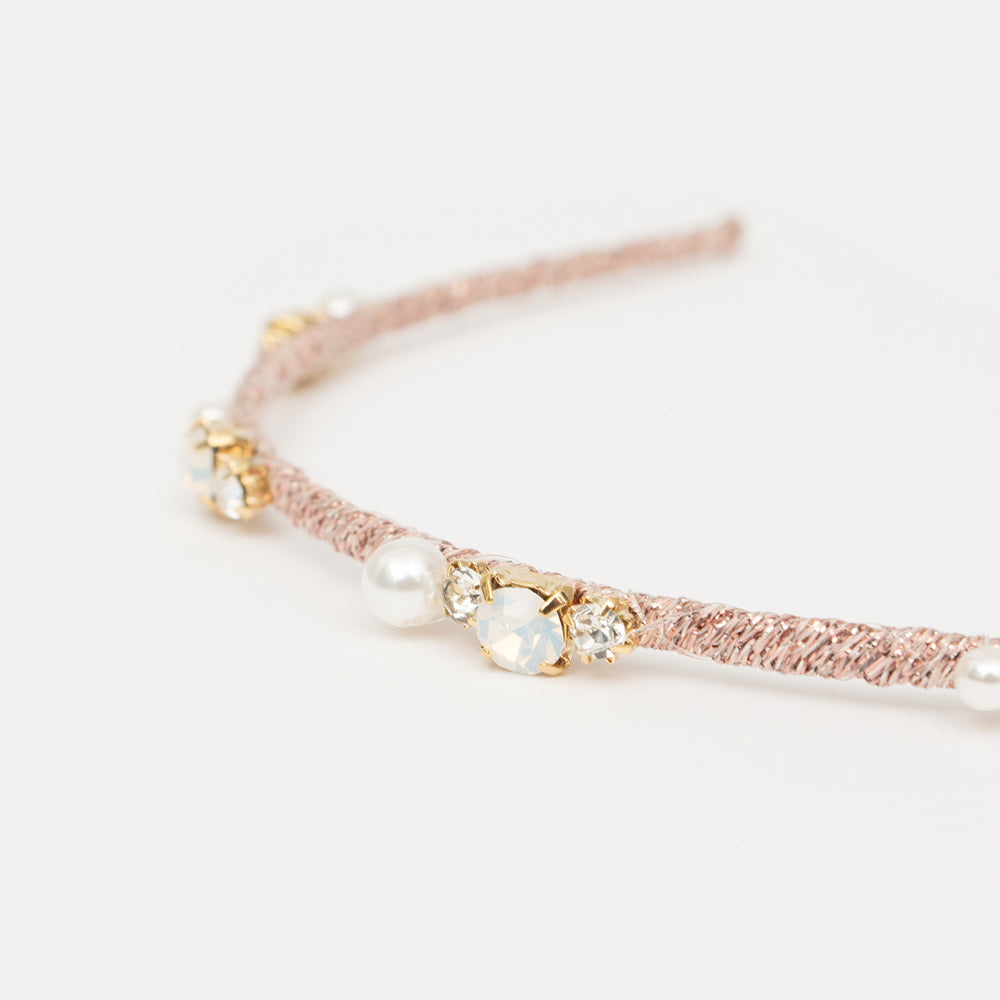 pale pink crystal and pearl headband