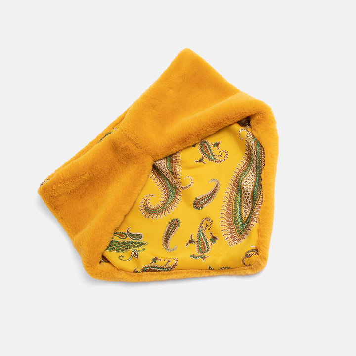 yellow faux fur bandana scarf, hand made in france