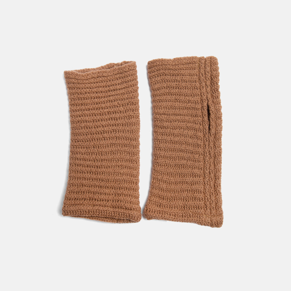 camel cashmere blend wrist warmers, hand made in france 