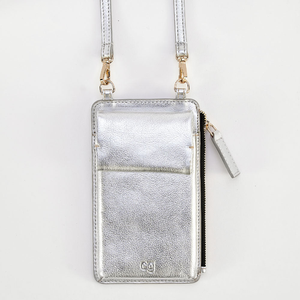 Silver Leather Phone Bag