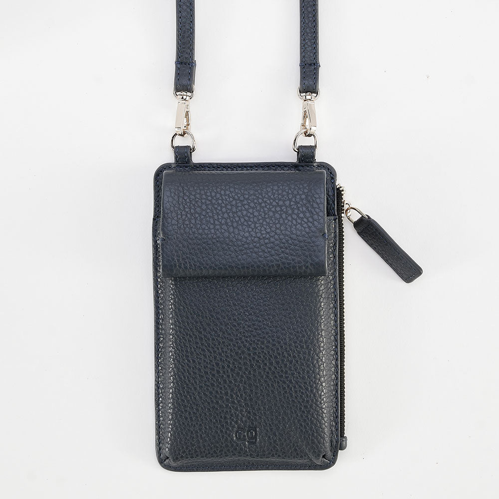 Navy Leather Phone Bag