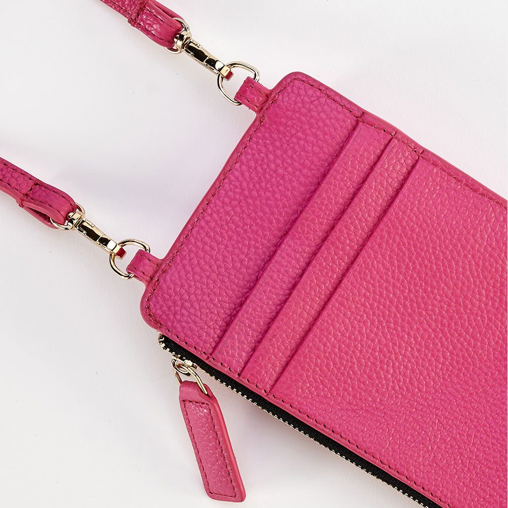Fuscia Pink Leather Phone Bag