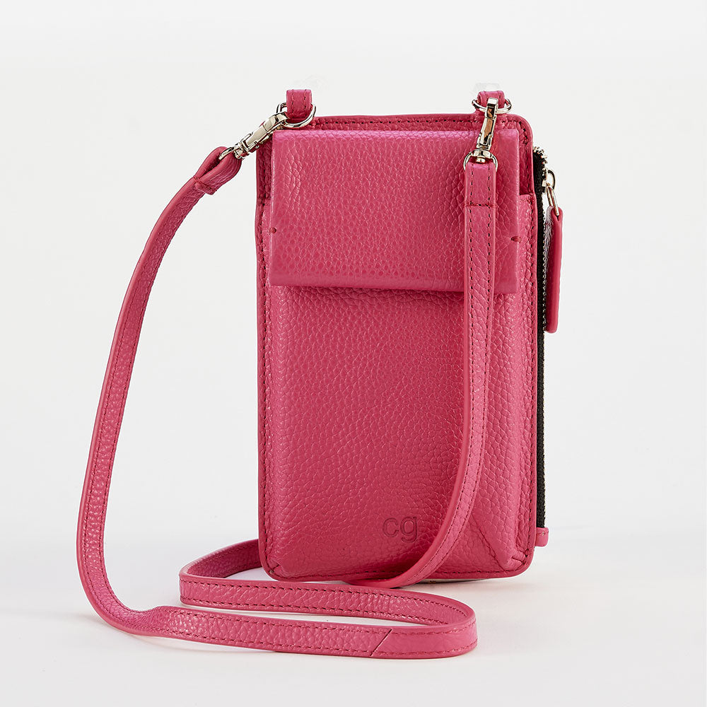 Fuscia Pink Leather Phone Bag