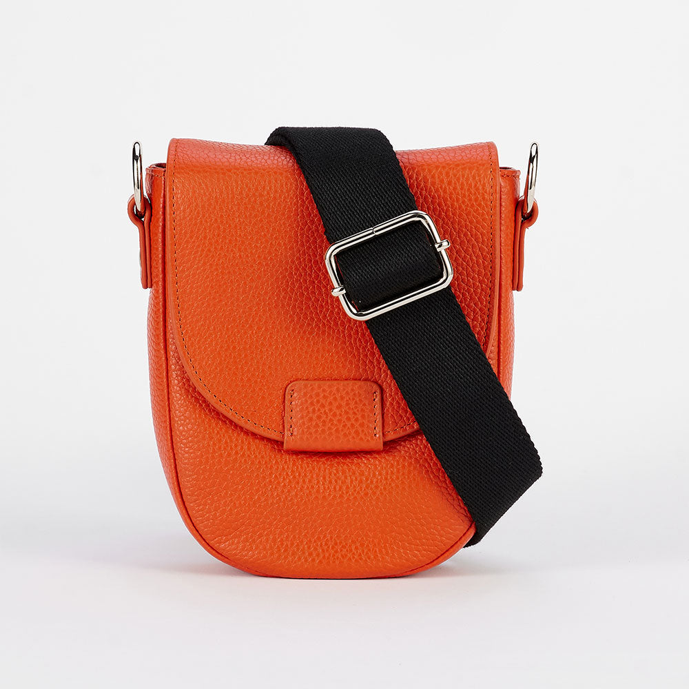Orange Leather Flap Small Saddle Bag