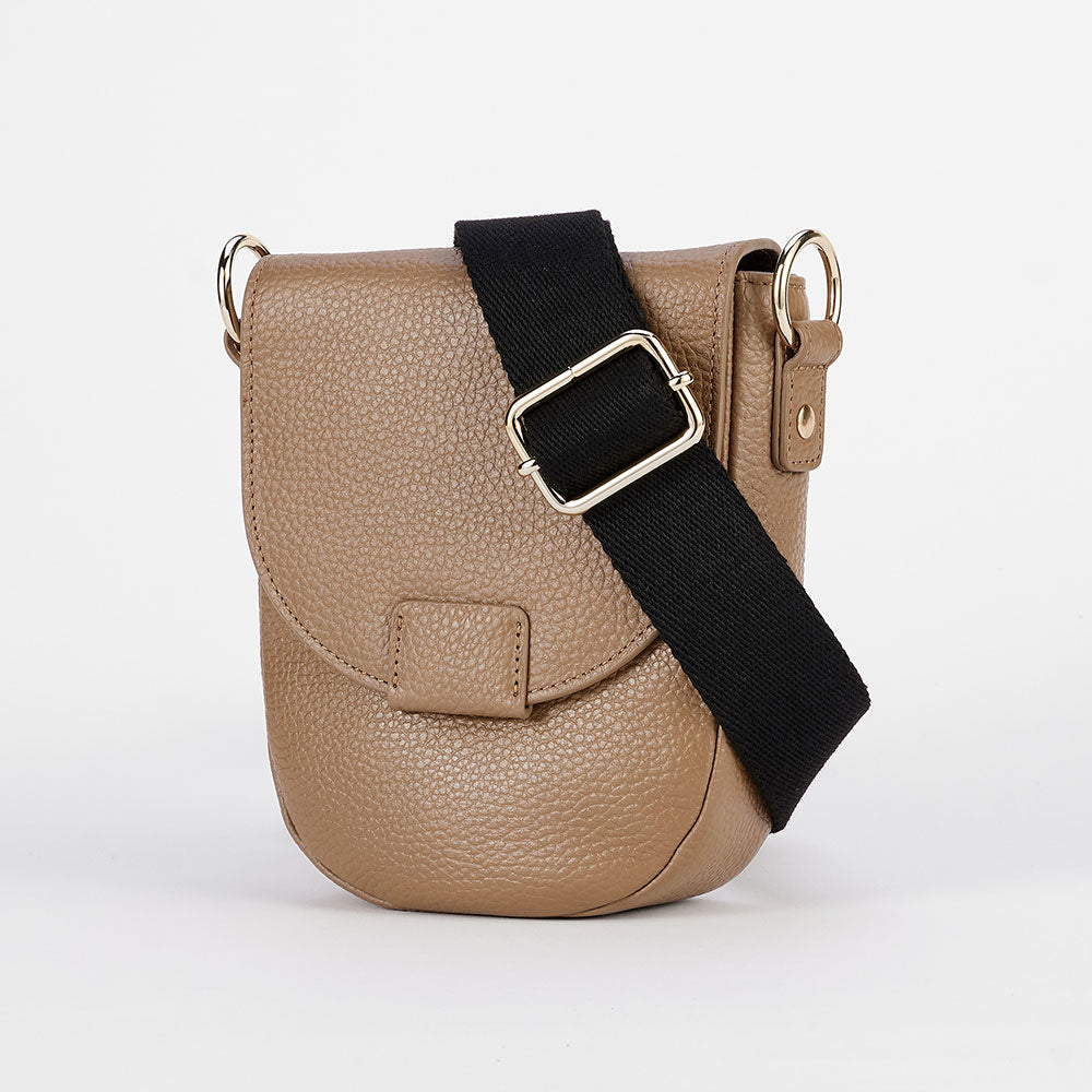 Taupe Leather Flap Small Saddle Bag