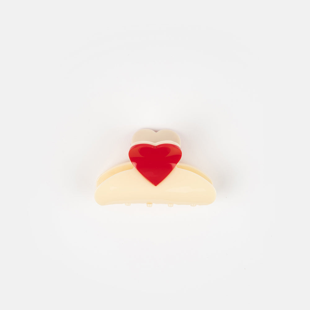 cream and red love heart acrylic hair claw