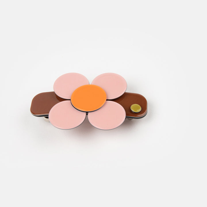 Retro pink and brown floral hair clip by Inky & Mole