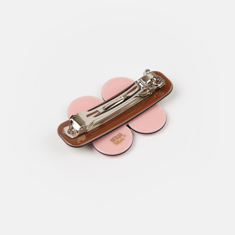 Retro pink and brown floral hair clip by Inky & Mole