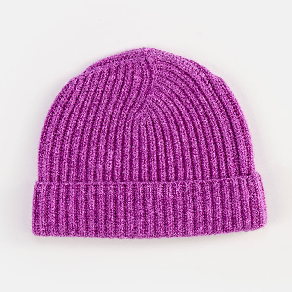 bright violet pure cashmere rib beanie hat