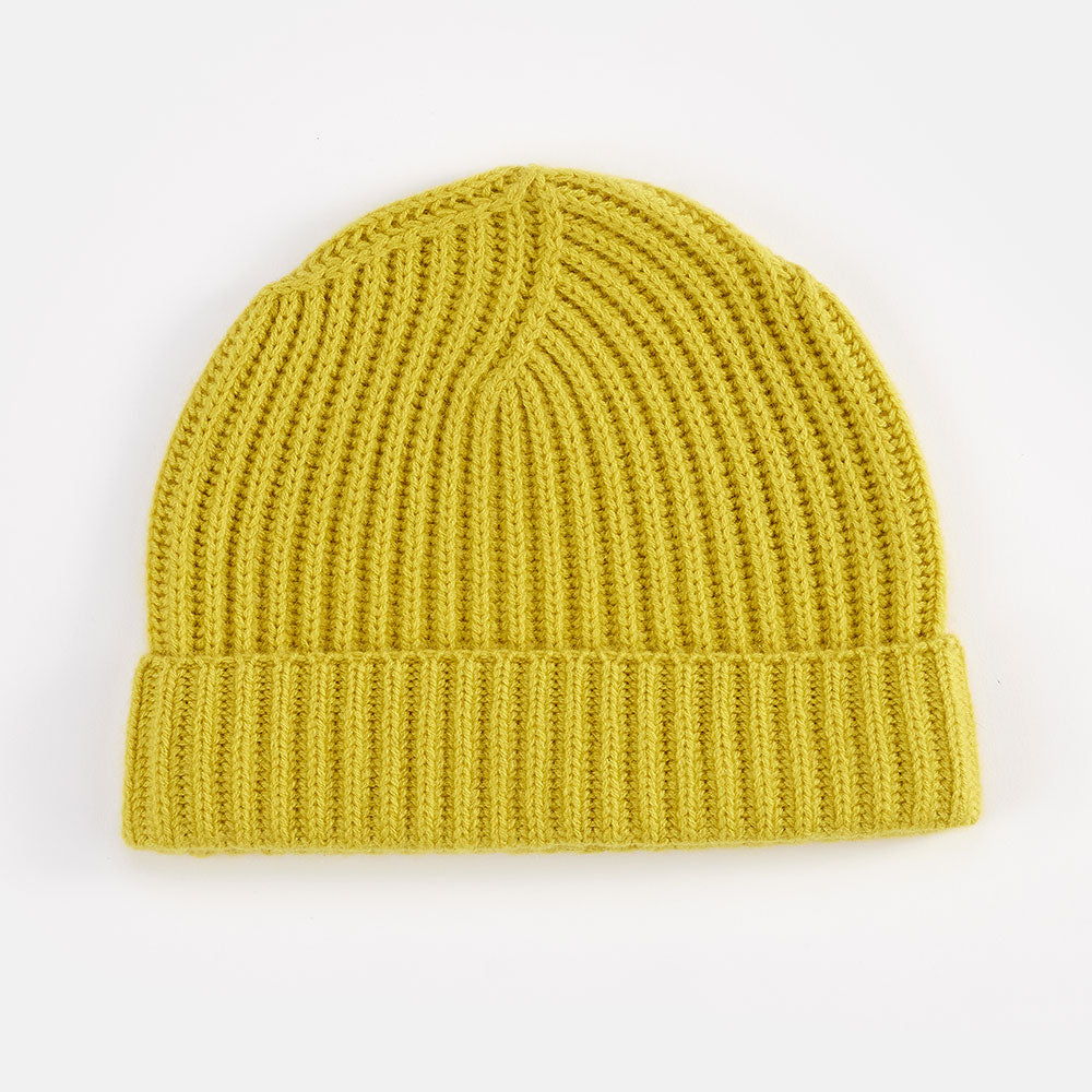 yellow pure cashmere rib beanie hat