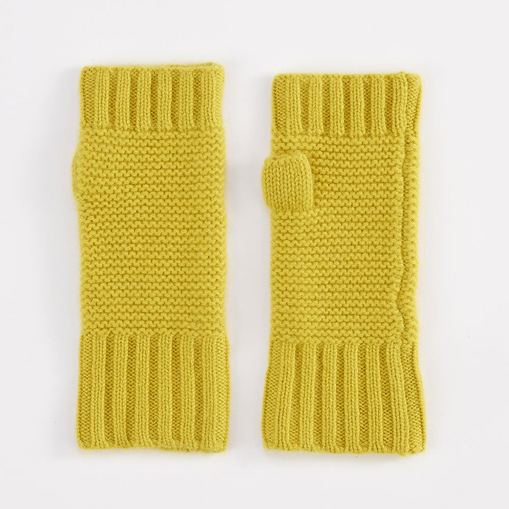 bright yellow pure cashmere link knit wrist warmers