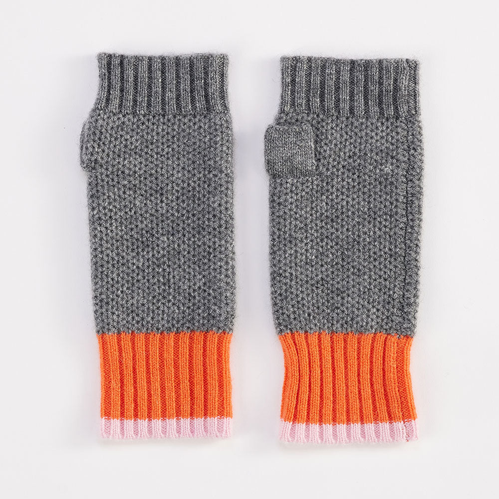 grey, orange and pink pure cashmere link knit wrist warmers