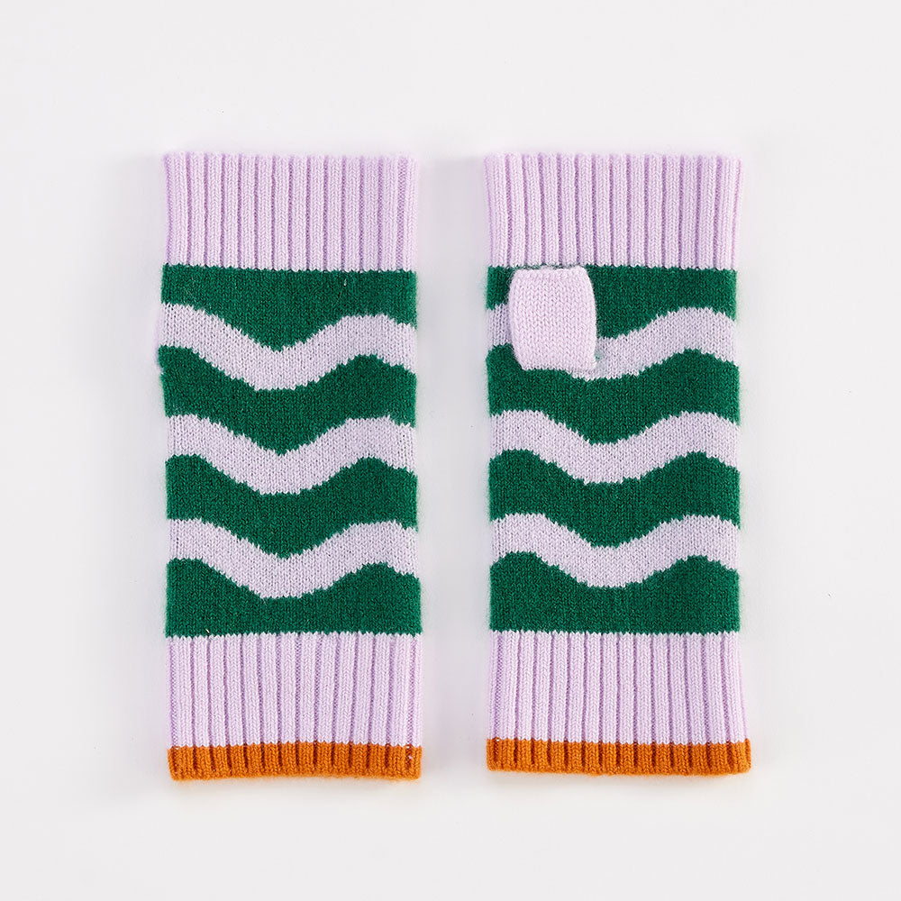 lilac and green wave pure cashmere wrist warmers