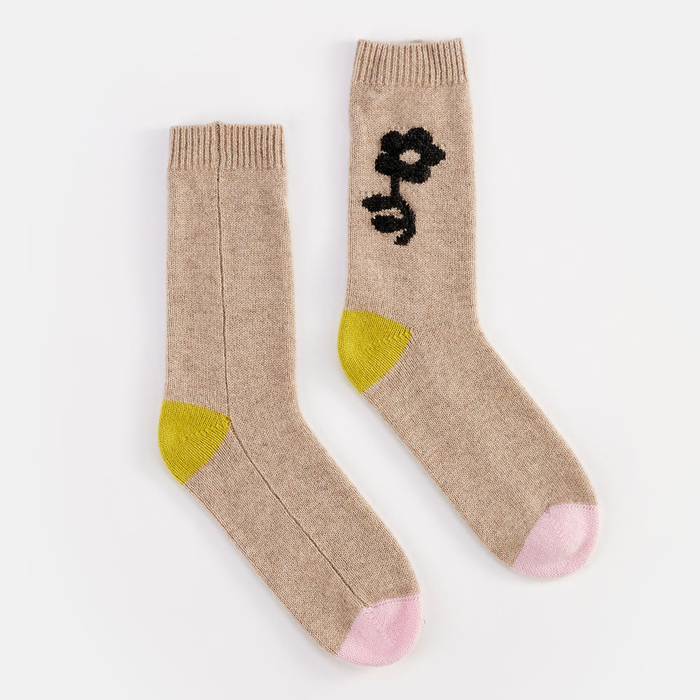 taupe and black flower pure cashmere bed socks